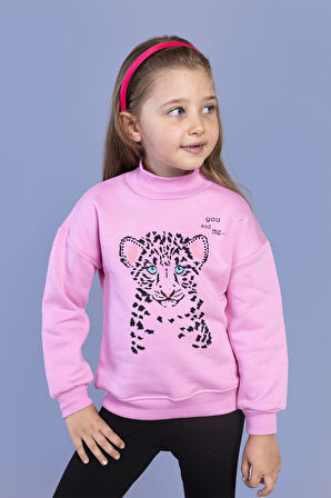 Toontoy Kız Çocuk Baskılı Balıkçı Yaka Pamuklu Sweatshirt