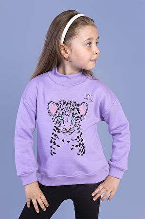 Toontoy Kız Çocuk Baskılı Balıkçı Yaka Pamuklu Sweatshirt