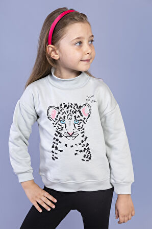 Toontoy Kız Çocuk Baskılı Balıkçı Yaka Pamuklu Sweatshirt