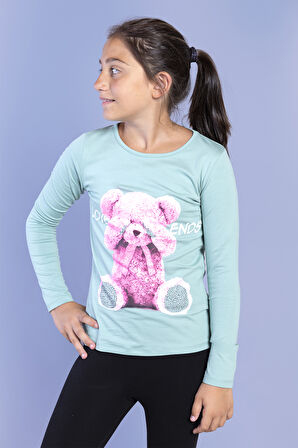 Toontoy Kız Çocuk Ayıcık Baskılı Tişört