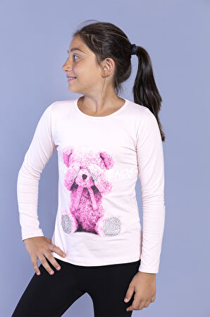Toontoy Kız Çocuk Ayıcık Baskılı Tişört