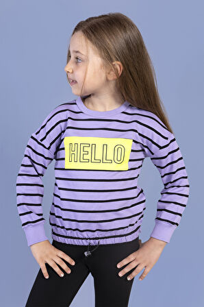 Toontoy Kız Çocuk Çizgi Desenli Baskılı Sweatshirt
