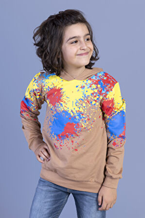 Toontoy Erkek Çocuk Kapüşonlu Renkli Püskürtme Baskılı Sweatshirt