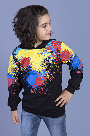 Toontoy Erkek Çocuk Kapüşonlu Renkli Püskürtme Baskılı Sweatshirt