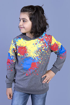 Toontoy Erkek Çocuk Kapüşonlu Renkli Püskürtme Baskılı Sweatshirt