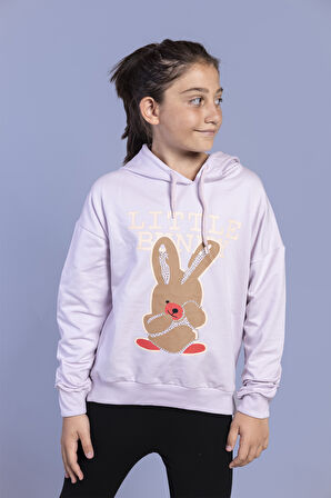 Toontoy Kız Çocuk Tavşan Baskılı Kapüşonlu Sweatshirt