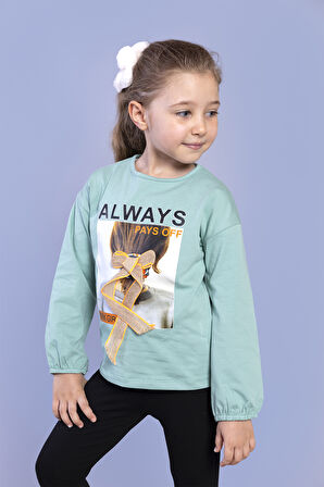 Toontoy Kız Çocuk Baskılı Kol Ucu Lastikli Tişört