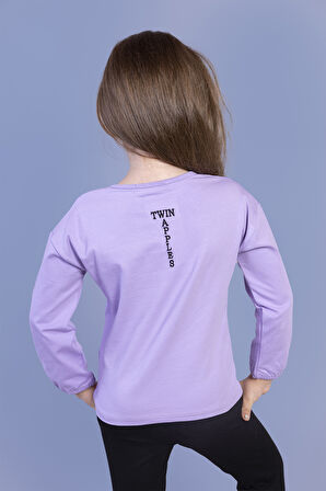 Toontoy Kız Çocuk Baskılı Kol Ucu Lastikli Sırtı Nakış Detaylı Tişört