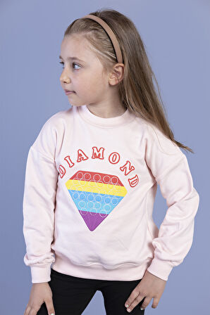 Toontoy Kız Çocuk Popıt Baskılı İçi Pamuklu Sweatshirt