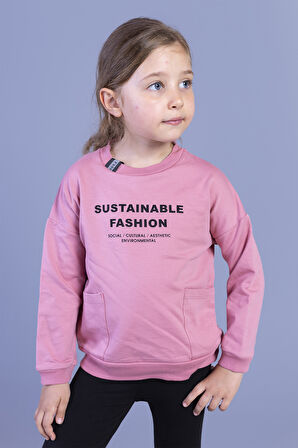 Toontoy Kız Çocuk Cep Detaylı Baskılı Sweatshirt