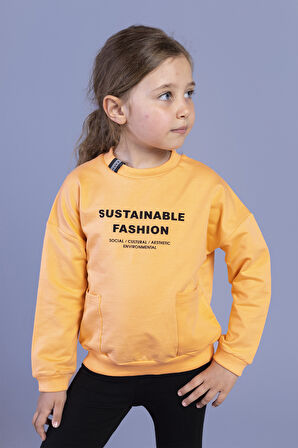 Toontoy Kız Çocuk Cep Detaylı Baskılı Sweatshirt
