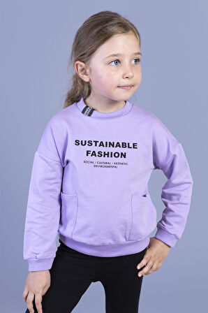 Toontoy Kız Çocuk Cep Detaylı Baskılı Sweatshirt