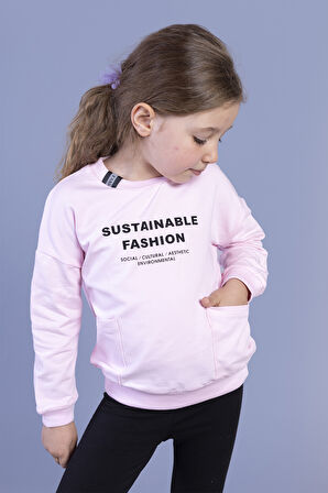 Toontoy Kız Çocuk Cep Detaylı Baskılı Sweatshirt