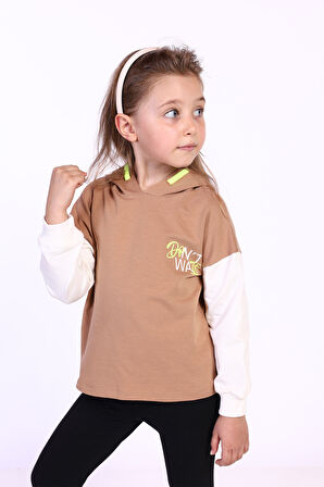 Toontoy Kız Çocuk Kapüşonlu Blok Renkli Sweatshirt