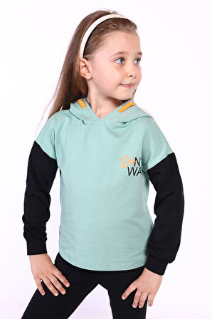 Toontoy Kız Çocuk Kapüşonlu Blok Renkli Sweatshirt