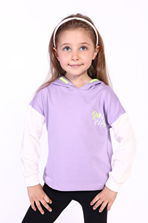 Toontoy Kız Çocuk Kapüşonlu Blok Renkli Sweatshirt
