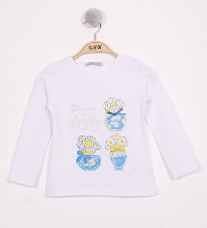 Toontoy Kız Çocuk Papatya Vazo Baskılı T-Shirt