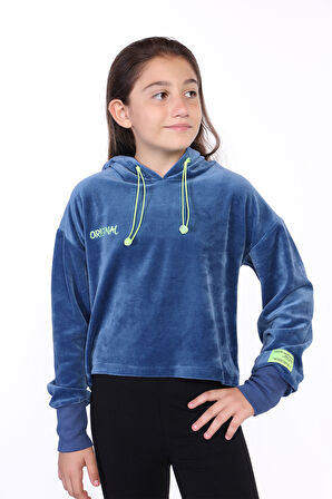 Toontoy Kız Çocuk Kapüşonlu Kadife Sweatshirt
