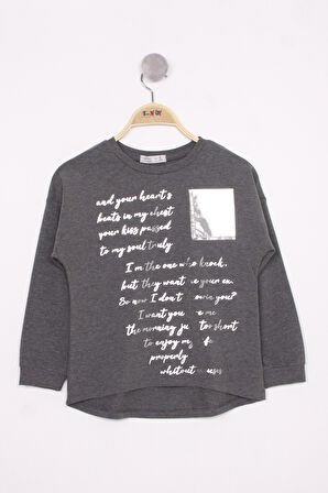 Toontoy Kız Çocuk Varaklı Cep Baskılı T-Shirt