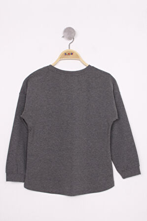 Toontoy Kız Çocuk Varaklı Cep Baskılı T-Shirt