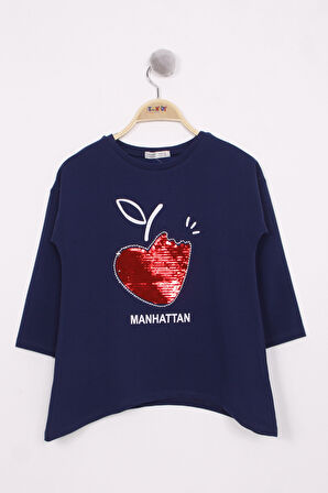 Toontoy Kız Çocuk Pullu Kalp Nakışlı Tişört