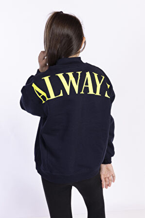 Toontoy Kız Çocuk Baskılı Balıkçı Yaka Sweatshirt