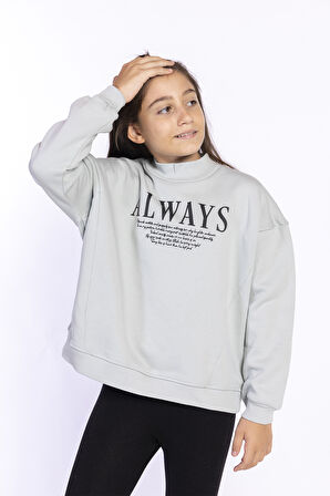 Toontoy Kız Çocuk Baskılı Balıkçı Yaka Sweatshirt