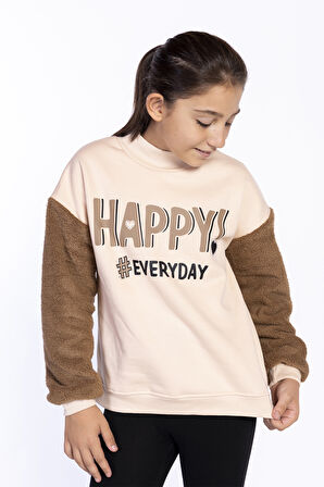 Toontoy Kız Çocuk Peluş Detaylı Baskılı Sweatshirt