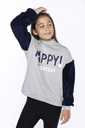 Toontoy Kız Çocuk Peluş Detaylı Baskılı Sweatshirt