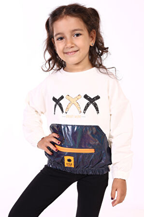 Toontoy Kız Çocuk Cep Detaylı Baskılı Sweatshirt