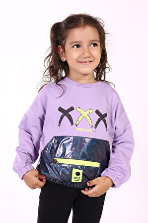 Toontoy Kız Çocuk Cep Detaylı Baskılı Sweatshirt
