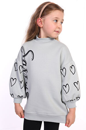 Toontoy Kız Çocuk Baskılı Balon Kol Sweatshirt