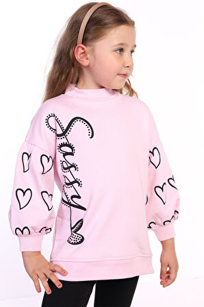 Toontoy Kız Çocuk Baskılı Balon Kol Sweatshirt