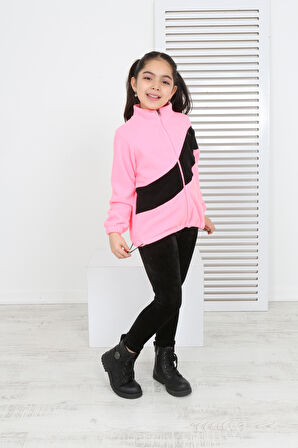 Toontoy Kız Çocuk Blok Renkli Polar Hırka