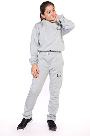 Toontoy Kız Çocuk Kapüşonlu Baskılı Crop Takım