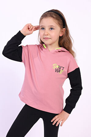 Toontoy Kız Çocuk Kapüşonlu Blok Renkli Sweatshirt