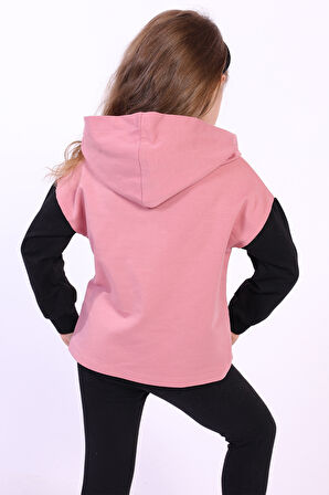 Toontoy Kız Çocuk Kapüşonlu Blok Renkli Sweatshirt