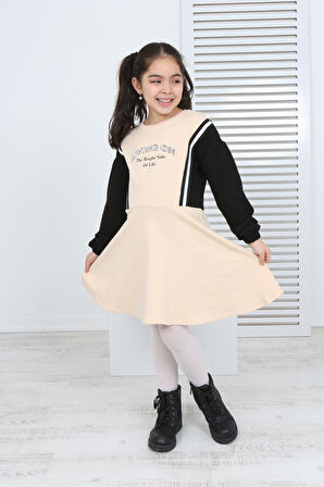 Toontoy Kız Çocuk Garni Detaylı Baskılı Elbise