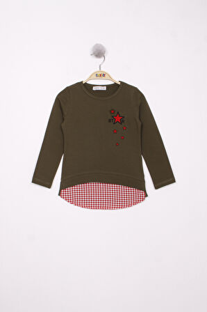 Toontoy Kız Çocuk Star Nakışlı Garnili Tişört