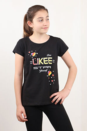 Toontoy Kız Çocuk Likee Star Kalp Baskılı Tişört