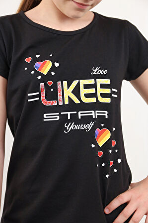 Toontoy Kız Çocuk Likee Star Kalp Baskılı Tişört