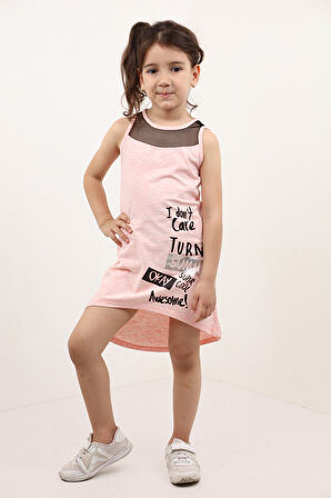 Toontoy Kız Çocuk Baskılı File Detaylı Elbise