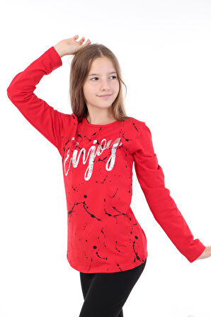 Toontoy Kız Çocuk Varaklı Enjoy Baskılı T-Shirt