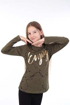 Toontoy Kız Çocuk Varaklı Enjoy Baskılı T-Shirt