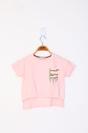 Toontoy Kız Çocuk Baskılı Taş İşlemeli Tişört