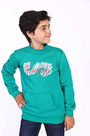 Toontoy Erkek Çocuk Kanguru Cepli Baskılı Sweatshirt