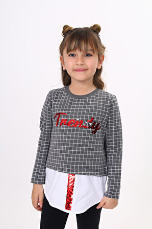 Toontoy Kız Çocuk Trendy Pullu Nakış Sweatshirt