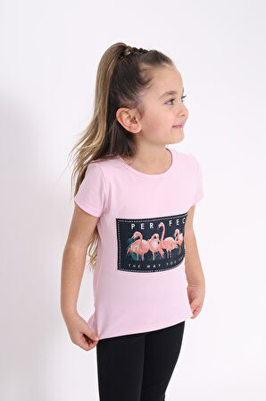 Toontoy Kız Çocuk Flamingo Baskılı Tişört