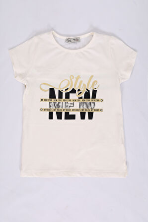 Toontoy Kız Çocuk Baskılı Taş İşlemeli Tişört