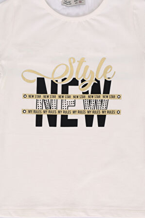 Toontoy Kız Çocuk Baskılı Taş İşlemeli Tişört